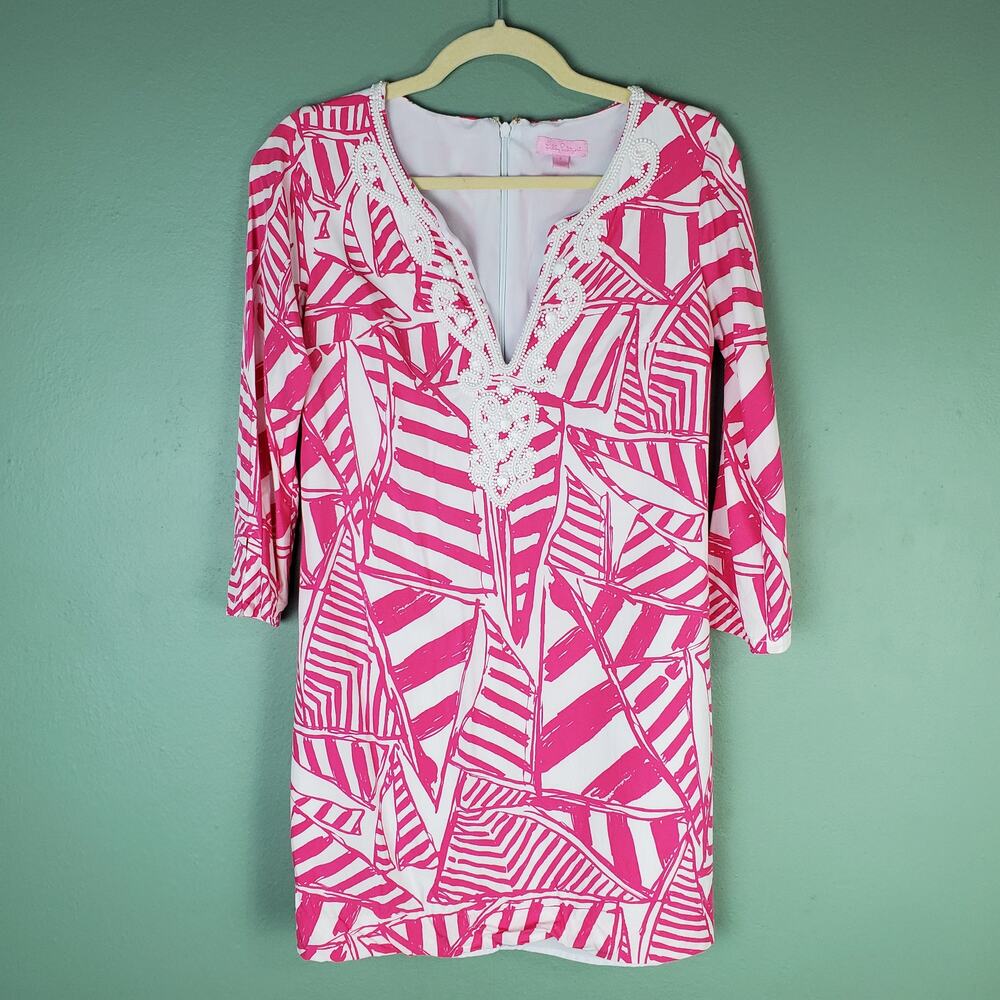 Lilly Pulitzer Julianna Tunic Dress Capri Pink Yacht Sea Sailboat Size Small